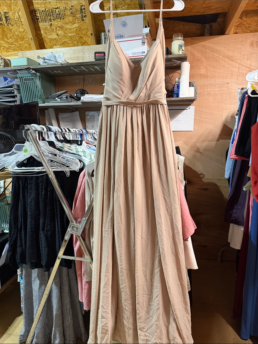 JJs House Blush V-Neck Spaghetti-Strap Maxi Dress